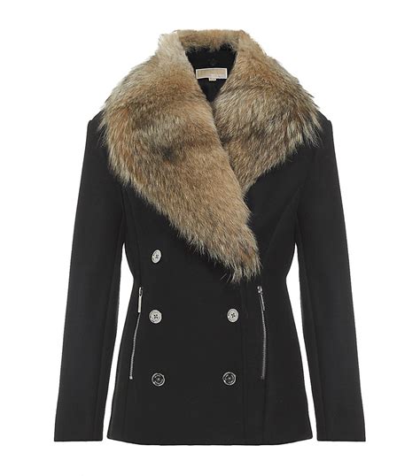 michael kors ladies wool pea coat|Michael Kors fur collar coats.